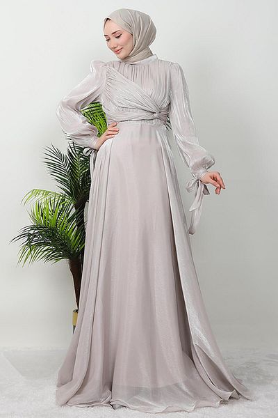 GİYZAMİLA Βραδινό φόρεμα Beige Lily Silk