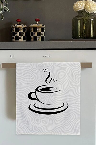 Viva Home Beyaz Fincan Desenli Fırın Mutfak Havlusu 30x50cm