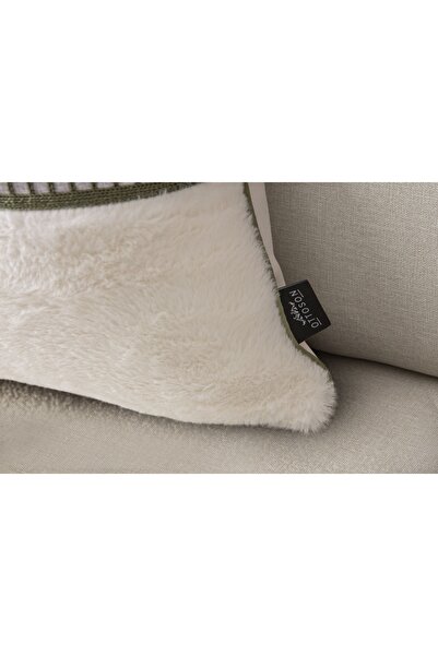 SWITA Premium Piping Rabbit Hair & Punch Embroidered Single Decorative Special Design Throw Pillow Cover