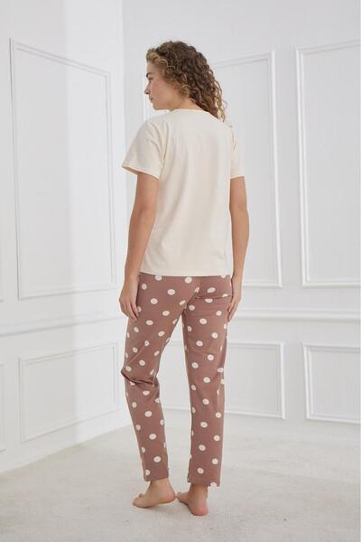 MEBA Γυναικείο Σετ Πιτζάμες Κοντό μανίκι με μαλακή υφή, χτενισμένο βαμβακερό καφέ