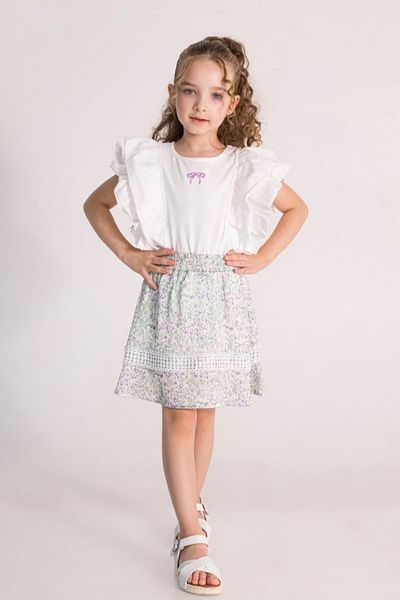 HAUSEkids 6-11 Years Old Menekşe Bloom Girl's Skirt Suit-Ecru