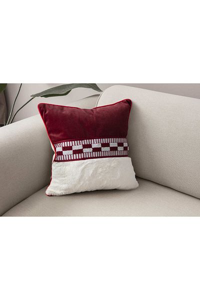 SWITA Husă de pernă cu design special decorativ, brodat cu pene de iepure și pumn