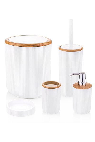 Bambum Home 5 Piece Lena - 5 Piece Bathroom Set White Plastic
