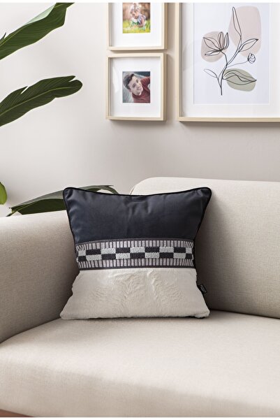 SWITA Premium Piping Rabbit Hair & Punch Embroidered Single Decorative Special Design Throw Pillow Cover