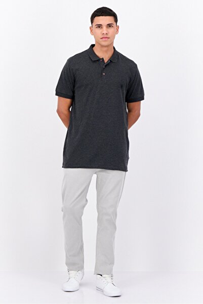 French Connection Men Regular Fit Brand Logo Short Sleeves Polo Shirt, Charcoal Grey