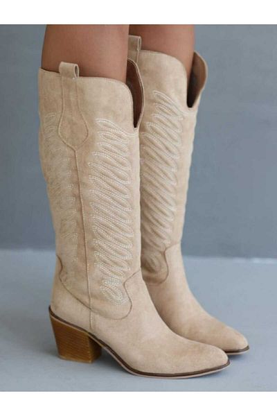 POTEEN Ptc Jae Cowboy Western Pattern Γυναικείες σουέτ μπότες-βιζόν