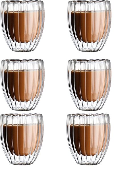 Rosemor 6-Piece Double Walled Twisted Crystal Glass Cup Tea Milk Coffee Cup Hot