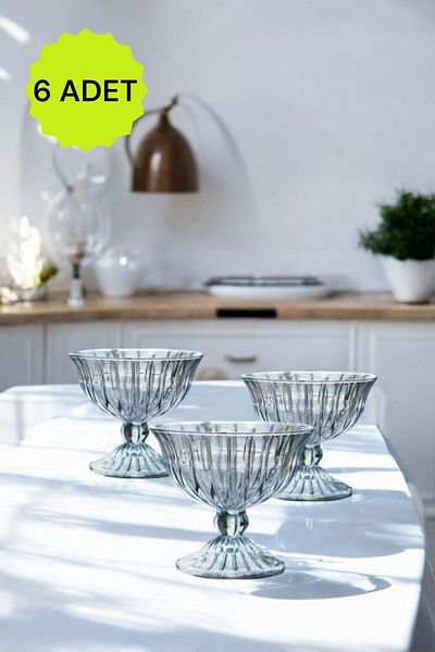 TrendDeco Glass Bowl Set of 6 - Sugar Bowl, Snack Bowl, Pudding, Magnolia and Icecream Presenter