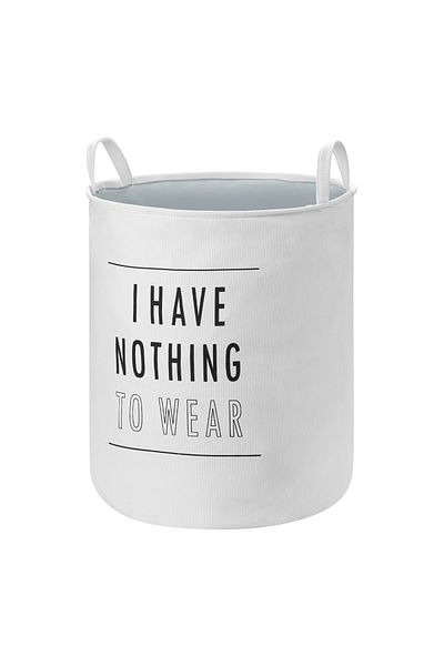 Lawazim Round Laundry Basket with Printed Letters Storage Basket | Laundry Hamper 40x50cm - White