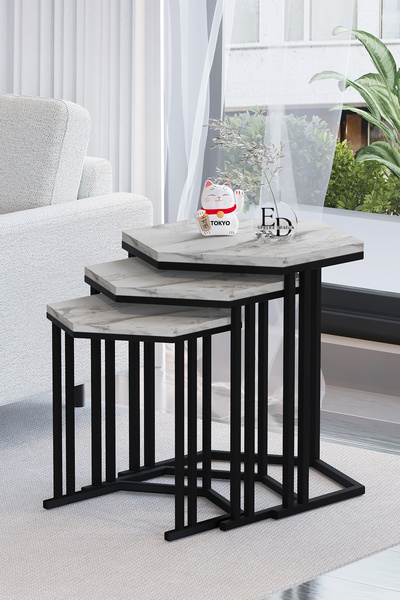 ED Efelez Design Zigon Sehpa , Tokyo 3'lü Zigon Takımı , Siyah Metal - Beyaz ...