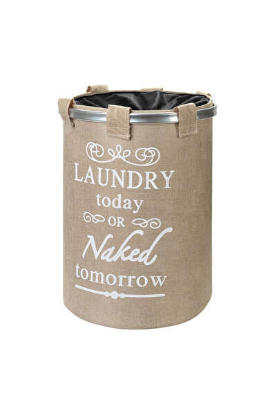 Lawazim سلة غسيل دائرية بأحرف مطبوعة - سلة تخزين بنية اللون 40×50 سم