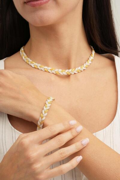 Sümer Telkari Midyat Hasırı Örgü Tasarım Elişi Altın Kaplama Gümüş Set 2842