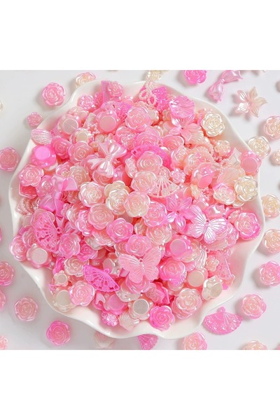 Beauty Box 1 Paket 50gr Barok Tarzı Pembe Kelebek Çiçek Kolye Süsleri Saç Tok...