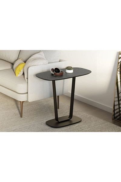 Generic Black marble iron and wood side table - 25 x 45 x 60 cm