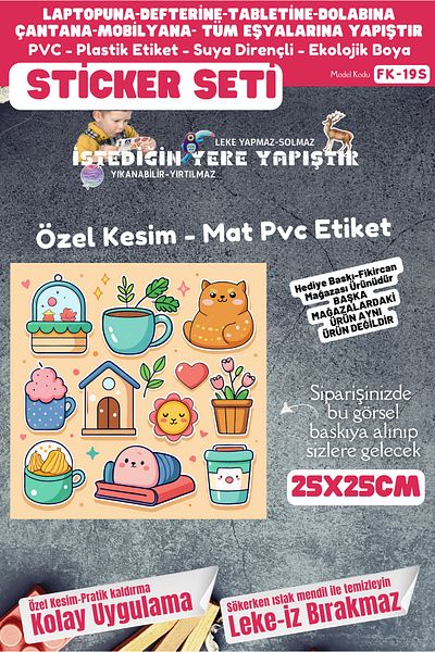 FİKİRCAN ملصق PVC مقاس 25 × 25 سم - مجموعة ملصقات فكرة، يتم لصقه في أي مكان - دفتر ملاحظات - كمبيوتر محمول - تابلت - هاتف - خزانة - زجاج - إلخ