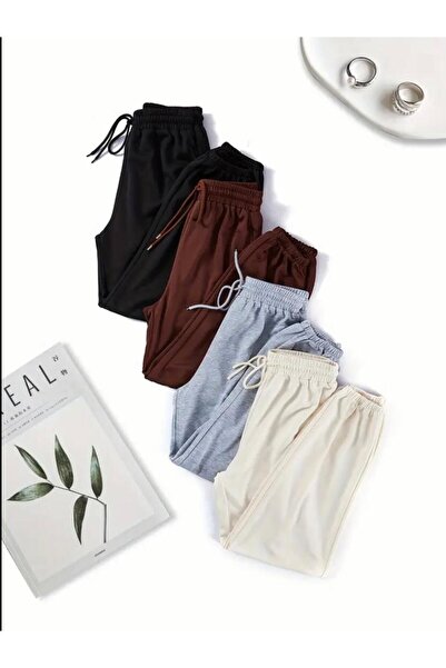 UYN SPORT 4 τεμάχια Μαύρο-Καφέ-Γκρι-Εκρού Φούτερ με ψηλόμεσο άνετο κούφιο κούφιο - Φούτερ με πόδια τύπου jogger