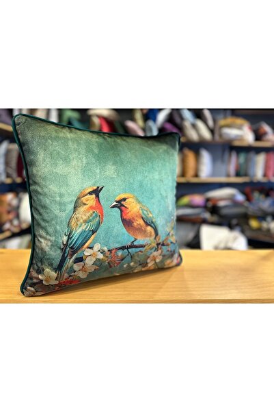 Fabricland Imported Silk Velvet Green Floor Tropical Colored Bird Throw Pillow Case (Double Sided Pattern)