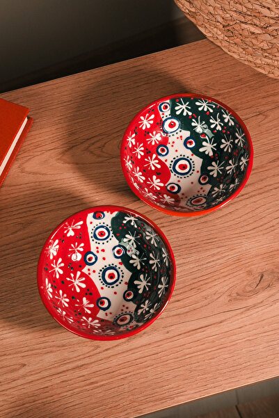 Love Bundles Nazar Boncuğu Desenli El Yapımı Seramik 2'li Kase Seti | Handmad...