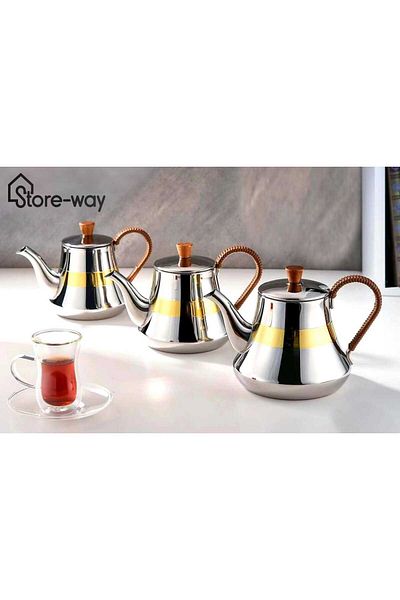 Storeway 3 قطع من إبريق الشاي المصنوع من الفولاذ المقاوم للصدأ - 0.7+0.9+1.20 لتر