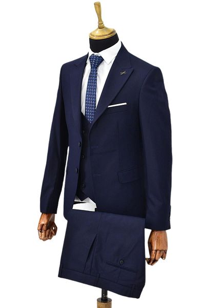 Suitmen Men's Navy Blue Silim Fitt Vest Suit