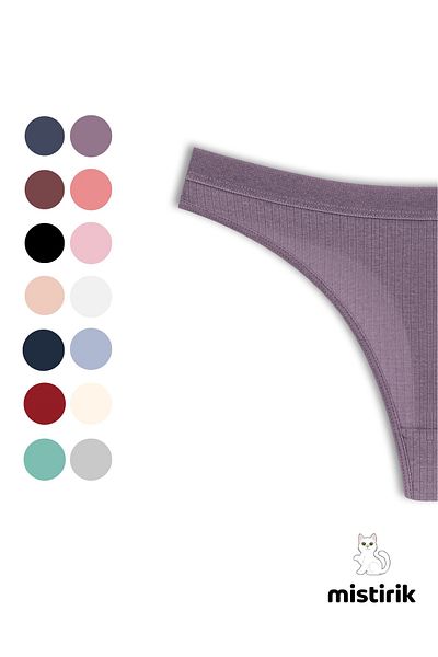 MİSTİRİK Paulo Model Ribbed Stretchy Fabric String Thong Purple Color
