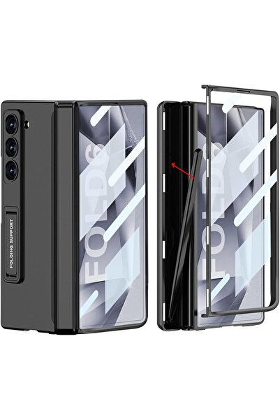 AWH جراب Samsung Galaxy Z Fold 6، غطاء مفصلي، حامل قلم S، واقي شاشة، حامل، أسود