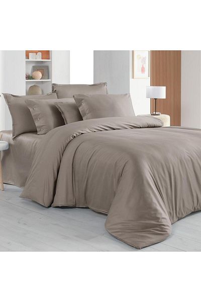 Sarev Double Monochrome Satin Bed Sheet - 100% Cotton, Mocha