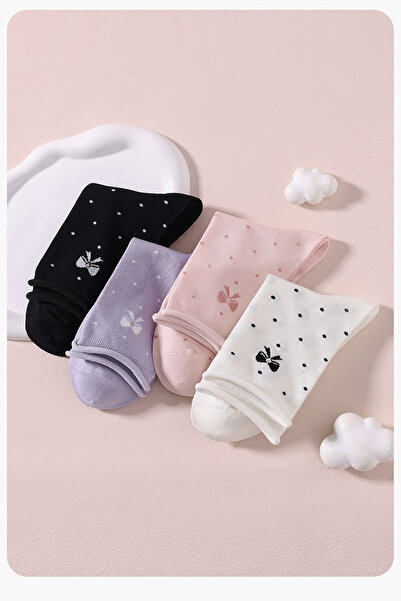 BGK 4 Pairs of Ribbon Patterned Colorful Women's Socks (Boxed)