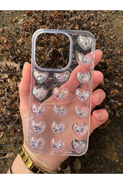 OVADA İphone 13 Pro Uyumlu Uyumlu 3D Kalp Çıkıntılı Kılıf