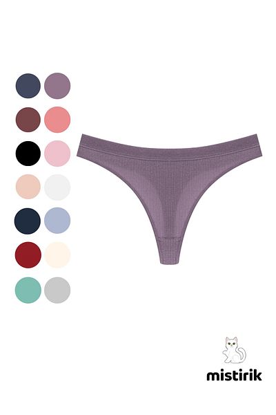 MİSTİRİK Paulo Model Ribbed Stretchy Fabric String Thong Purple Color