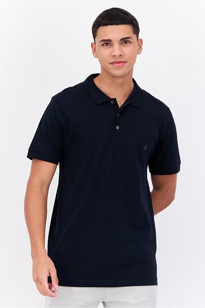 French Connection Men Regular Fit Brand Logo Short Sleeves Polo, Dark Navy