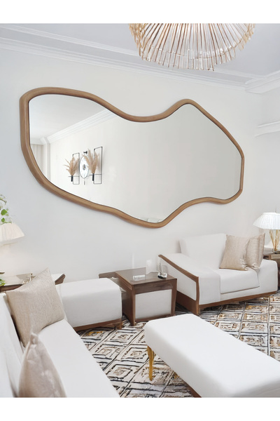 Platto Creative Works Doğal Masif Ahşap Çerçeveli Duvar Aynası, Boy Aynası Asimetrik Seperatör