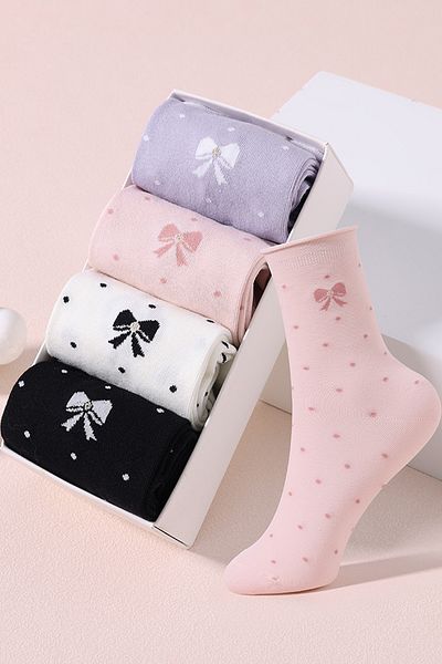 BGK 4 Pairs of Ribbon Patterned Colorful Women's Socks (Boxed)