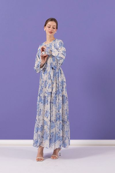 Stilife Rochie din șifon albastră - Design plisat la piept