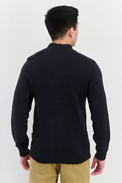 French Connection Men Mock Neck Crochet Sweater, Navy