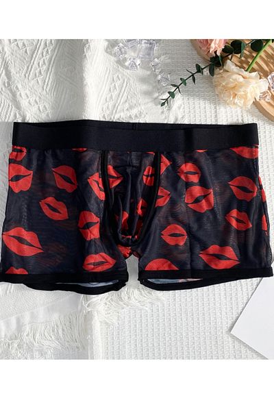 Bernato Black Men's Boxers with Kiss Pattern
