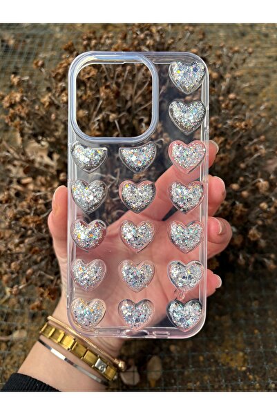 OVADA İphone 13 Pro Uyumlu Uyumlu 3D Kalp Çıkıntılı Kılıf