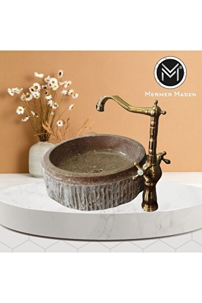MermerMaden Koyu Traverten Dışı Patlatma Lavabo
