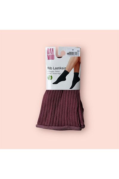 Daymod Thick Striped Patterned Dusty Rose Women's Socks - Rib Elasticless