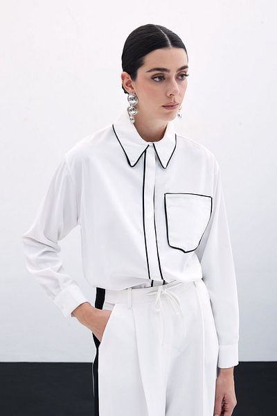 Sateen Cămașă casual cu buzunar - Ecru