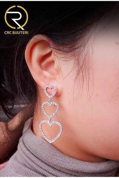 Crc Bijuteri Waterway 3-Piece Pendant Zircon Stone Heart Earrings