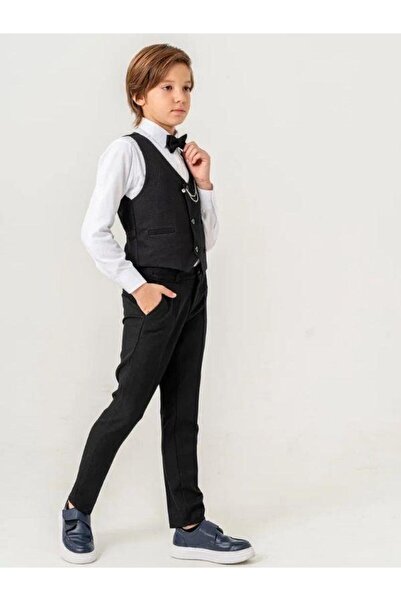 Carinos Boy's Vest Bow Tie Pants Badge Shirt Full Set Suit (9-12 Years Old)