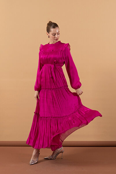 Stilife Ροζ Μεταξωτό Φόρεμα - Σχέδιο Ρόμπας