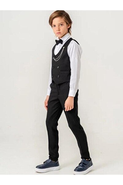 Carinos Boy's Vest Bow Tie Pants Badge Shirt Full Set Suit (9-12 Years Old)