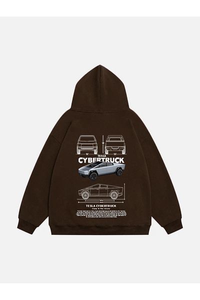 Mad&Calf Unisex Tesla Cybertruck με στάμπα φούτερ με κουκούλα Fleece Oversize