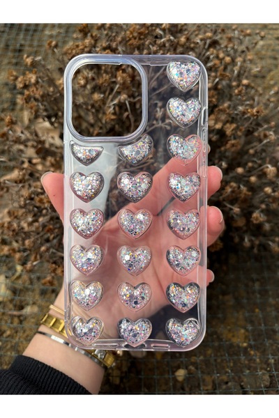 OVADA İphone 15 Pro Max Uyumlu Uyumlu 3D Kalp Çıkıntılı Kılıf