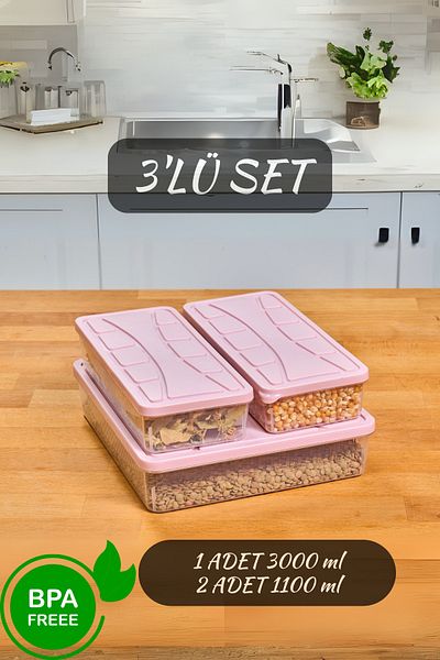 SUPERPUP Set of 3 Soft Storage Containers with Lid - Powder Pink, 1.1 Lt and 3 Lt Freezer
