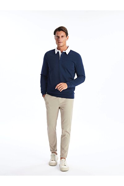 LC Waikiki Lcwaıkıkı Classic Indigo Polo Yaka Uzun Kollu Erkek Sweatshirt