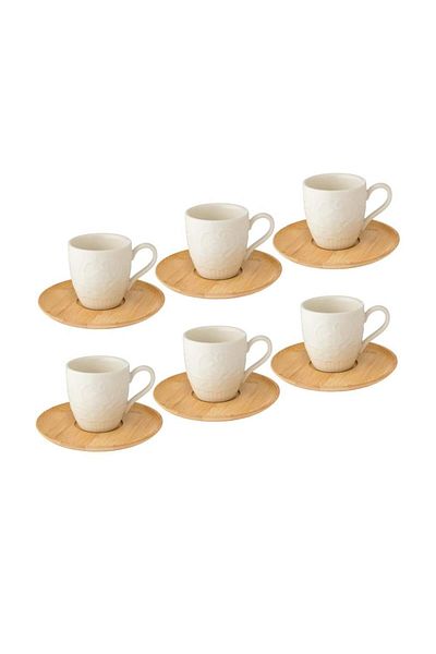 Dania Turkish Coffee Cup Set With Wooden Saucer 12 Pieces