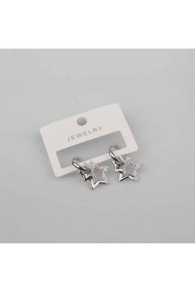 byF Taş Detaylı İkili Yıldız Halka Küpe